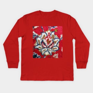 red flower, flower design, floral designs, minimal art, abstract art, floral pattern, antique rug photo , For custom orders please DM me. Kids Long Sleeve T-Shirt